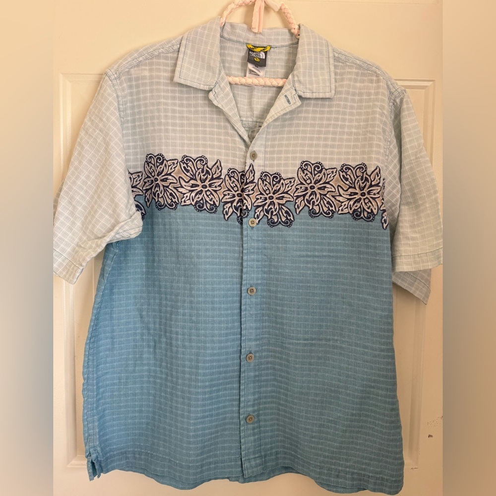 THE NORTH FACE A5 SERIES BLUE HAWAIIAN COLORBLOCK S/S BUTTON UP CAMP SHIRT~Small